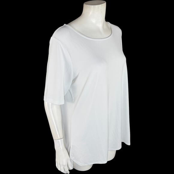 Susan Graver Modern Essentials Pet Liquid Knit Shirttail Tunic White L PETITE - Picture 2 of 13